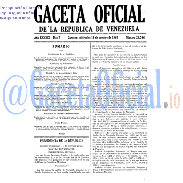 Gaceta Oficial 26386 del 19 Octubre 1960