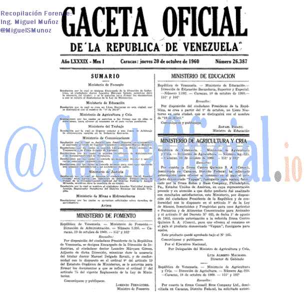 Gaceta Oficial 26387 del 20 Octubre 1960