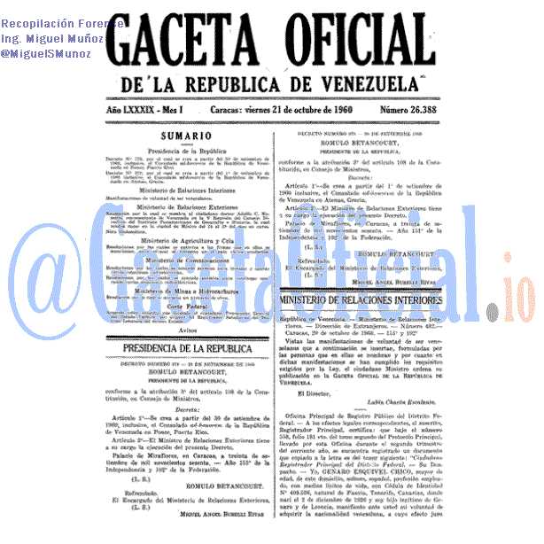 Gaceta Oficial 26388 del 21 Octubre 1960