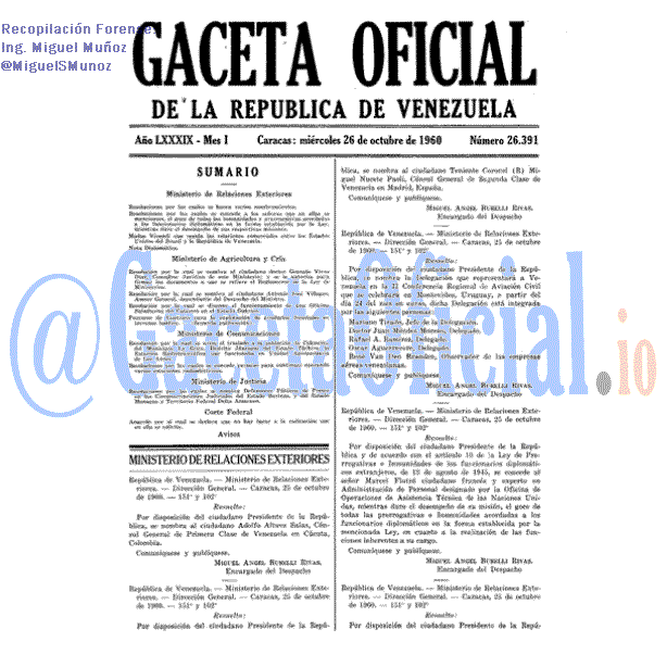 Gaceta Oficial 26391 del 26 Octubre 1960