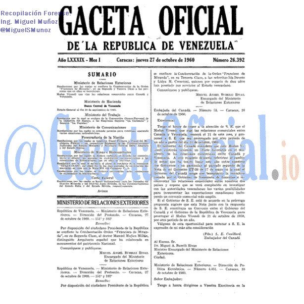 Gaceta Oficial 26392 del 27 Octubre 1960