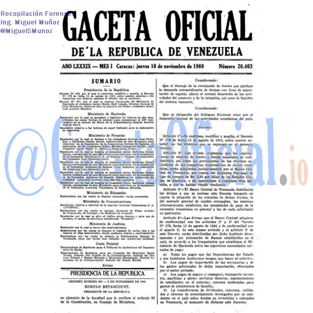 Gaceta Oficial 26403 del 10 Noviembre 1960