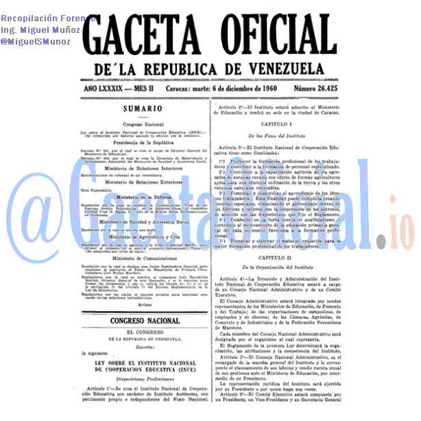 Gaceta Oficial 26425 del 6 Diciembre 1960