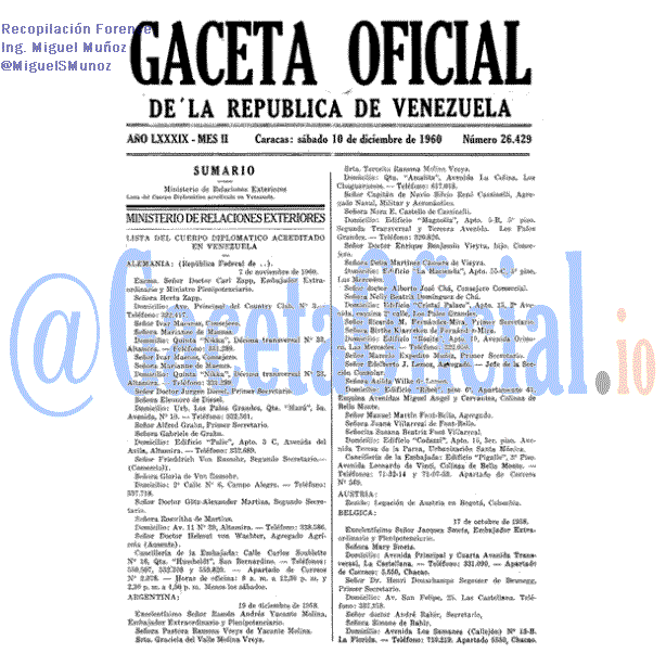 Gaceta Oficial 26429 del 10 Diciembre 1960