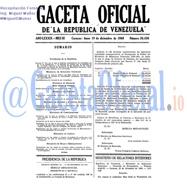 Gaceta Oficial 26436 del 19 Diciembre 1960