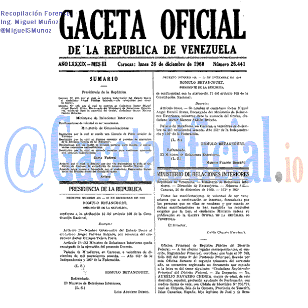 Gaceta Oficial 26441 del 26 Diciembre 1960