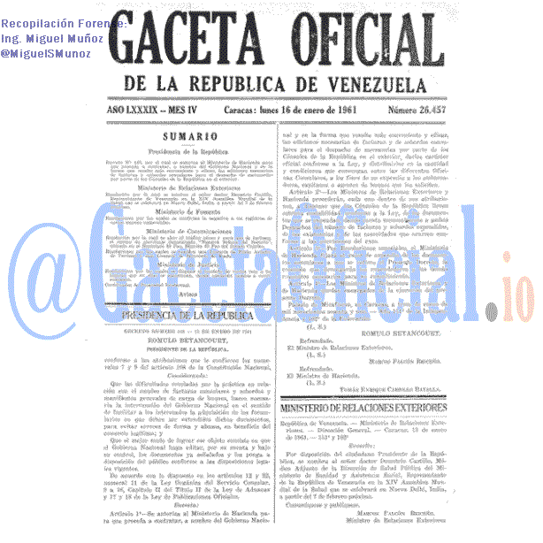 Gaceta Oficial 26457 del 16 Enero 1961