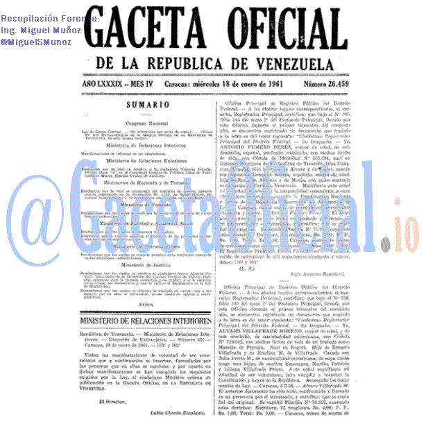 Gaceta Oficial 26459 del 18 Enero 1961