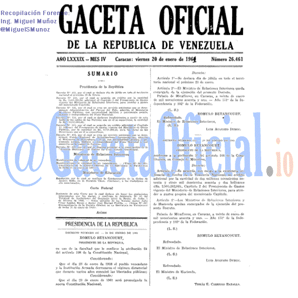 Gaceta Oficial 26461 del 20 Enero 1961