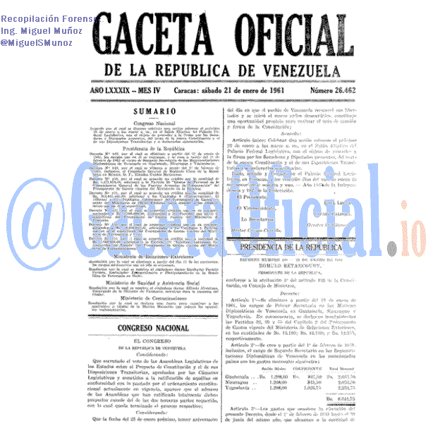 Gaceta Oficial 26462 del 21 Enero 1961