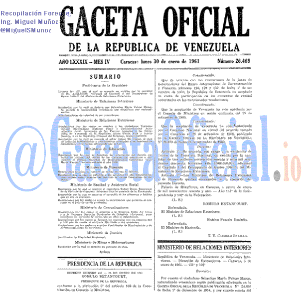 Gaceta Oficial 26469 del 30 Enero 1961