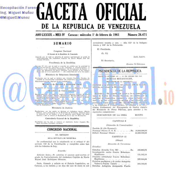 Gaceta Oficial 26471 del 1 Febrero 1961