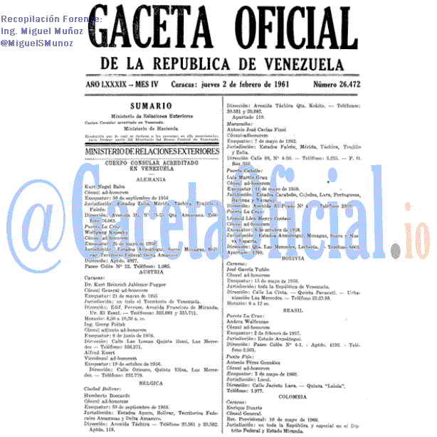 Gaceta Oficial 26472 del 2 Febrero 1961