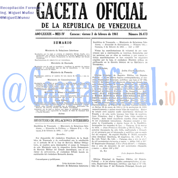Gaceta Oficial 26473 del 3 Febrero 1961