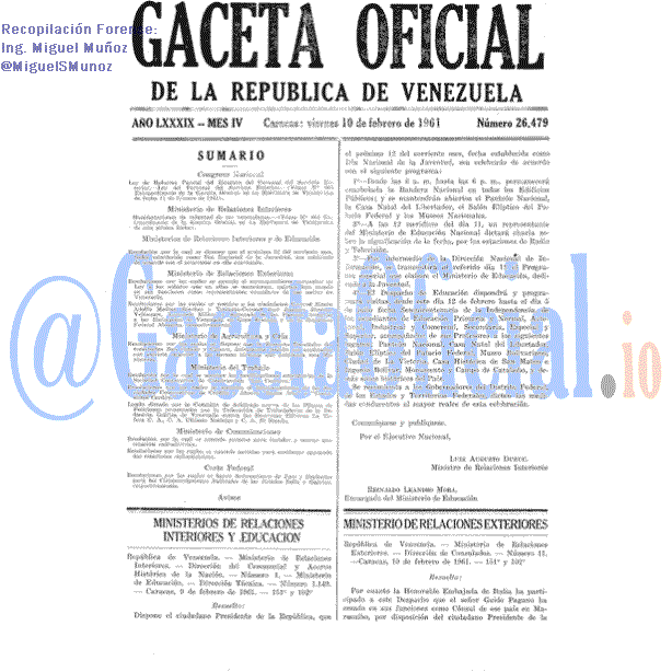 Gaceta Oficial 26479 del 10 Febrero 1961