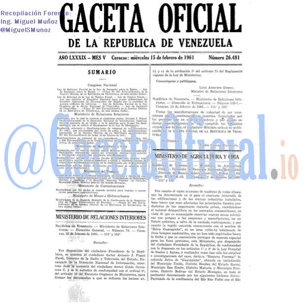 Gaceta Oficial 26481 del 15 Febrero 1961