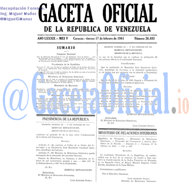 Gaceta Oficial 26483 del 17 Febrero 1961