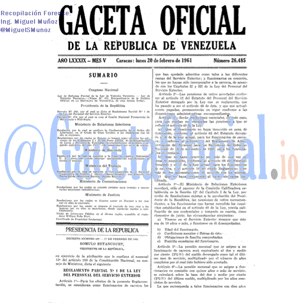 Gaceta Oficial 26485 del 20 Febrero 1961