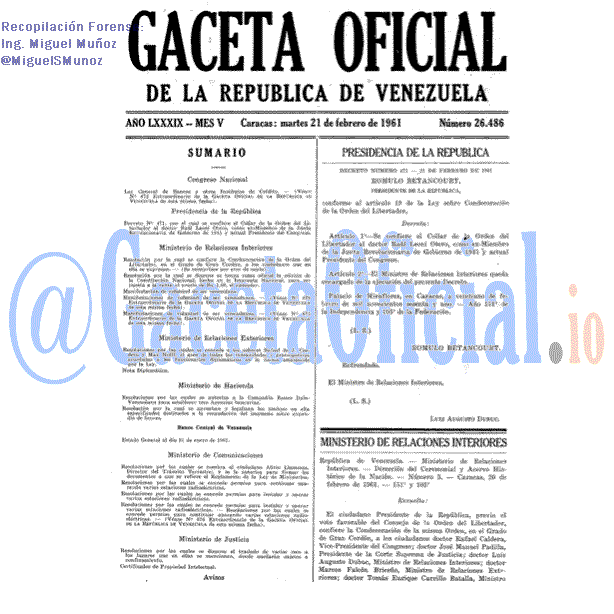 Gaceta Oficial 26486 del 21 Febrero 1961