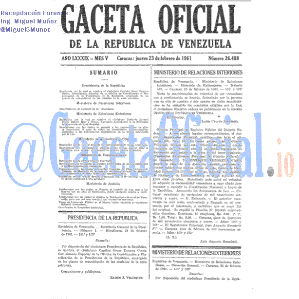 Gaceta Oficial 26488 del 23 Febrero 1961