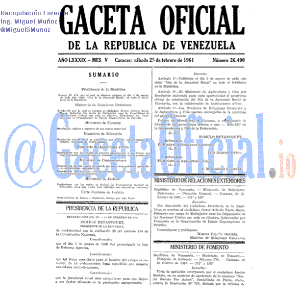 Gaceta Oficial 26490 del 25 Febrero 1961