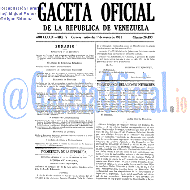Gaceta Oficial 26493 del 1 Marzo 1961