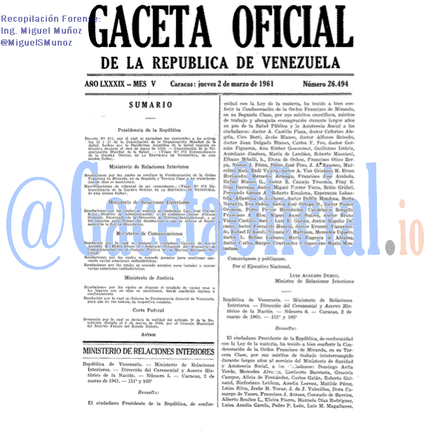 Gaceta Oficial 26494 del 2 Marzo 1961