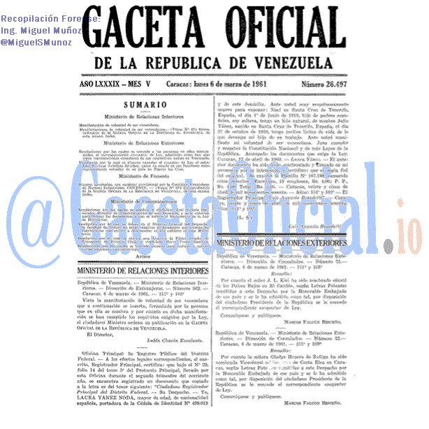 Gaceta Oficial 26497 del 6 Marzo 1961