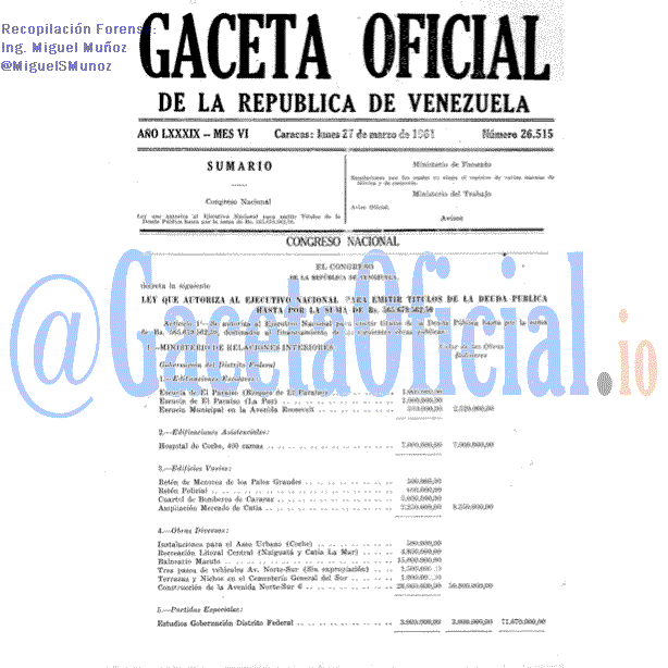 Gaceta Oficial 26515 del 27 Marzo 1961