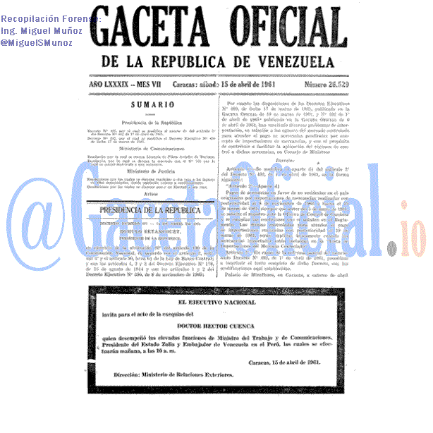 Gaceta Oficial 26529 del 15 Abril 1961