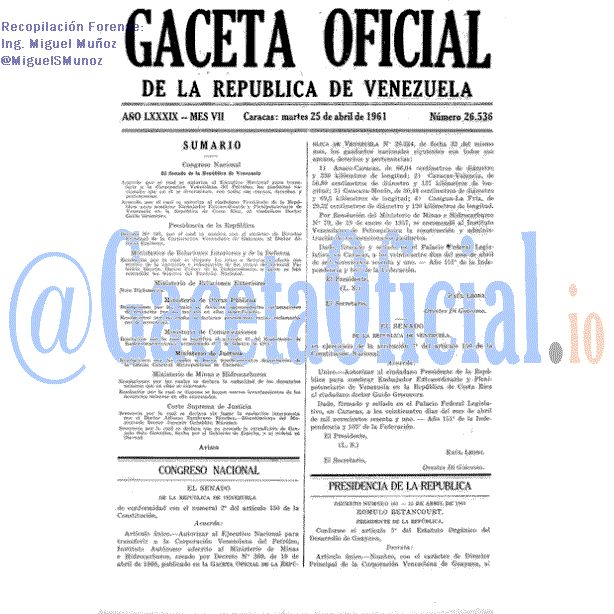 Gaceta Oficial 26536 del 25 Abril 1961