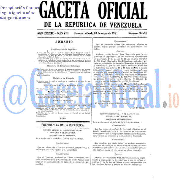 Gaceta Oficial 26557 del 20 Mayo 1961