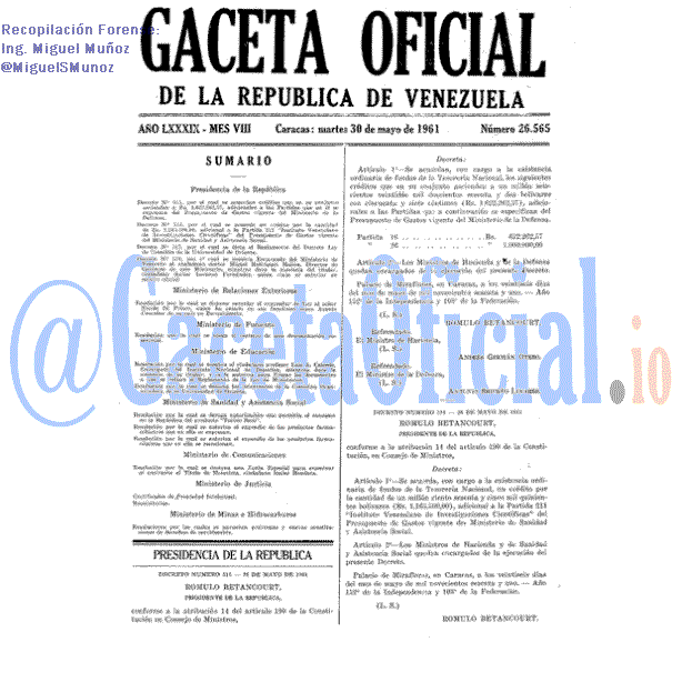 Gaceta Oficial 26565 del 30 Mayo 1961