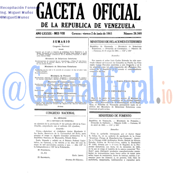 Gaceta Oficial 26568 del 2 Junio 1961