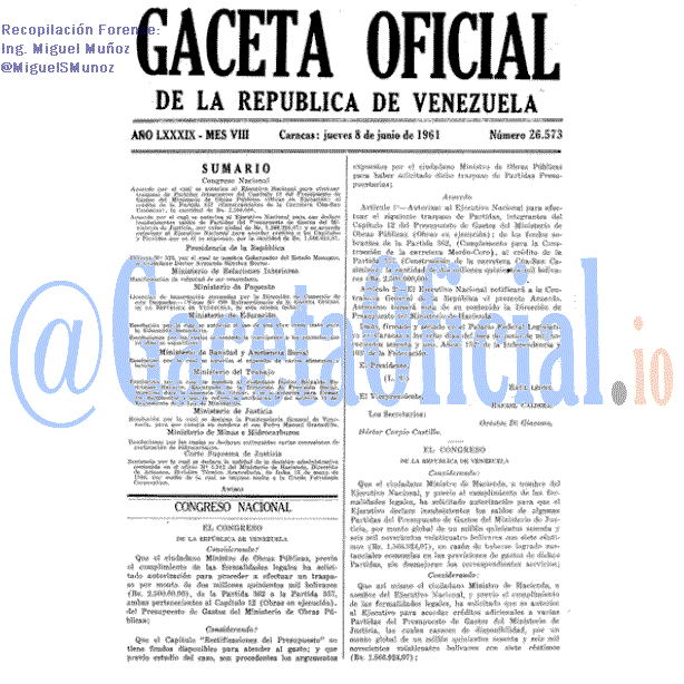 Gaceta Oficial 26573 del 8 Junio 1961