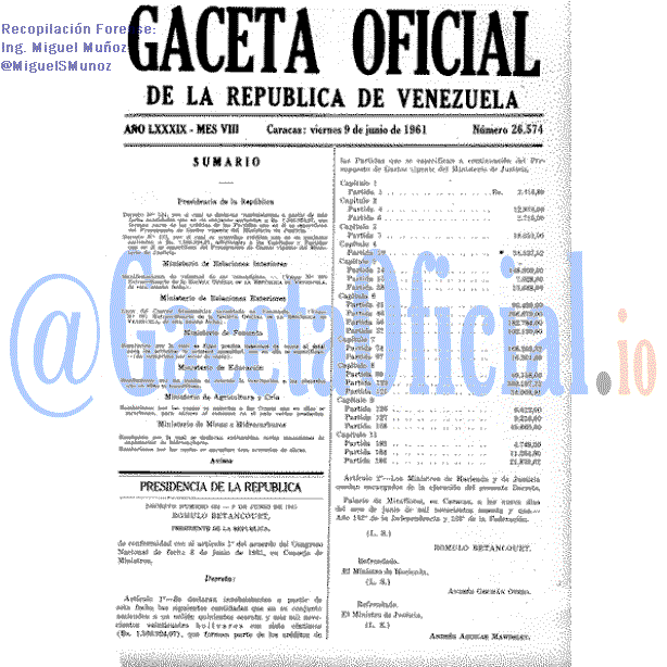 Gaceta Oficial 26574 del 9 Junio 1961