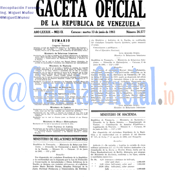Gaceta Oficial 26577 del 13 Junio 1961