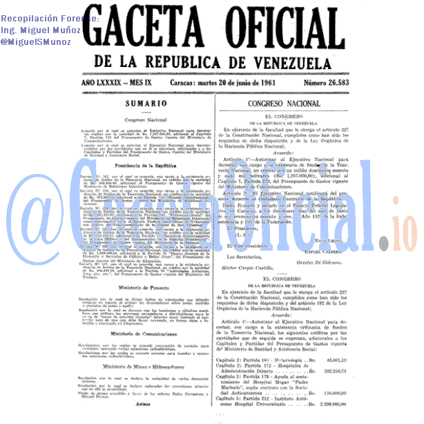 Gaceta Oficial 26583 del 20 Junio 1961