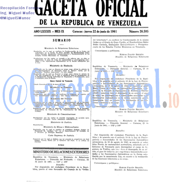 Gaceta Oficial 26585 del 22 Junio 1961