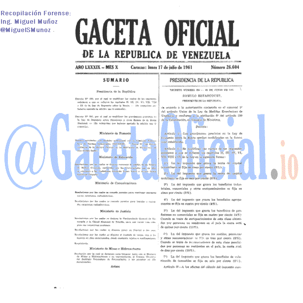 Gaceta Oficial 26604 del 17 Julio 1961