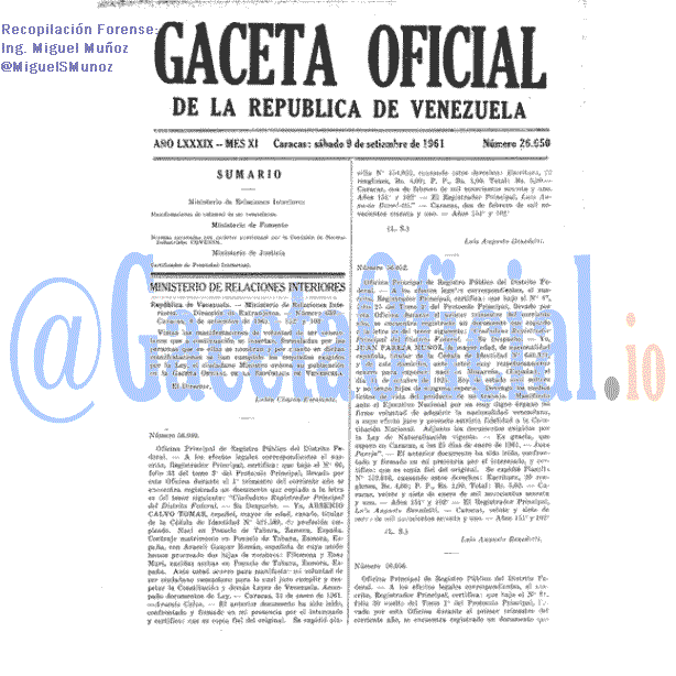 Gaceta Oficial 26650 del 9 Septiembre 1961