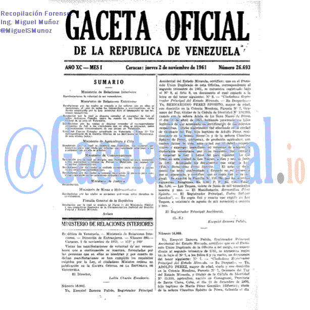 Gaceta Oficial 26693 del 2 Noviembre 1961