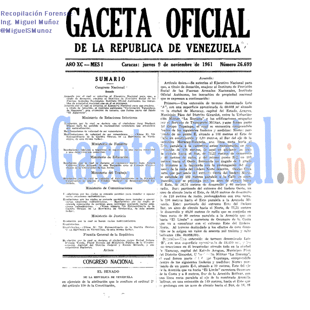 Gaceta Oficial 26699 del 9 Noviembre 1961