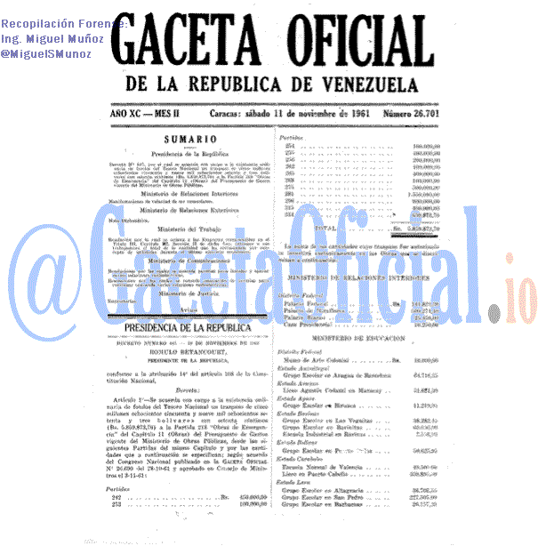 Gaceta Oficial 26701 del 11 Noviembre 1961