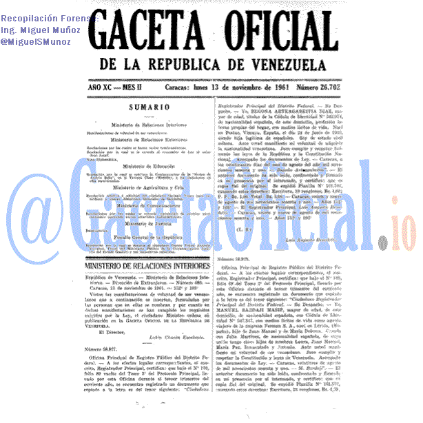 Gaceta Oficial 26702 del 13 Noviembre 1961