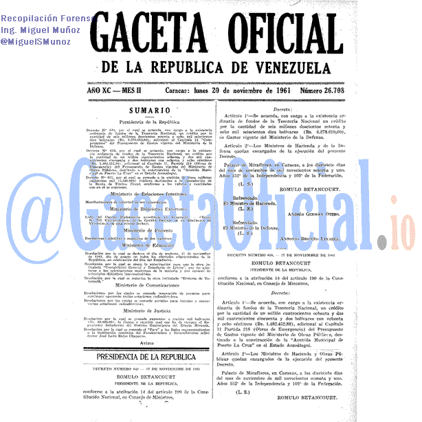 Gaceta Oficial 26708 del 20 Noviembre 1961