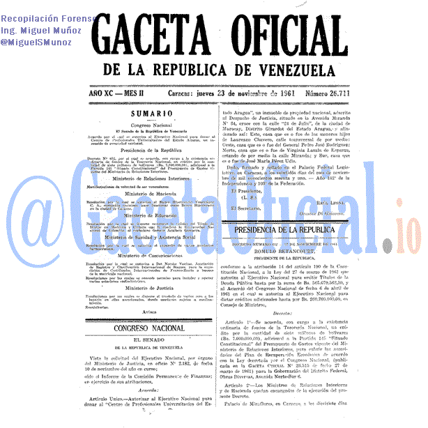 Gaceta Oficial 26711 del 23 Noviembre 1961