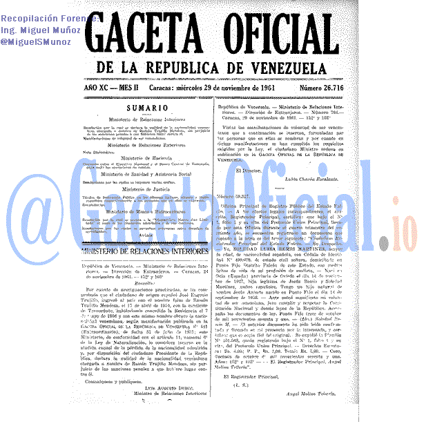 Gaceta Oficial 26716 del 29 Noviembre 1961
