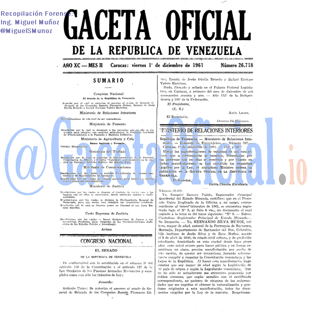 Gaceta Oficial 26718 del 1 Diciembre 1961