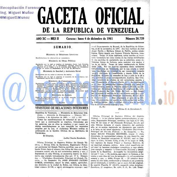 Gaceta Oficial 26720 del 4 Diciembre 1961